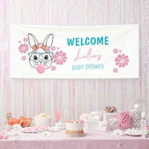 Pink Floral Bunny Girl Baby shower gepersonaliseer Spandoek