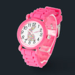 Pink Floral Bunny Horloge<br><div class="desc">A Cute Pink Floral Bunny With Numbers e watch for a Girl to Wear</div>
