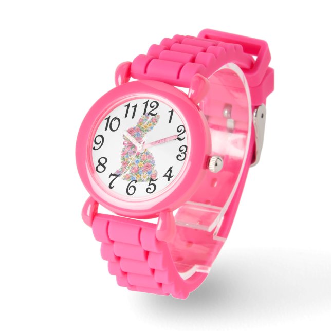Pink Floral Bunny Horloge (Hoek)