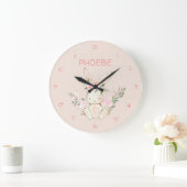 Pink Floral Bunny Nursery Wall Clock Grote Klok (Huis)
