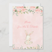Pink Floral Bunny Rabbit 1st Birthday Kaart (Achterkant)