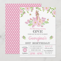 Pink Floral Bunny Rabbit 1st Girl Birthday Party