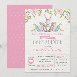 Pink Floral Bunny Rabbit Baby shower Sneller Kaart