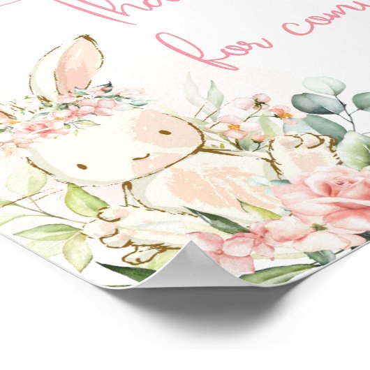 Pink Floral Bunny Rabbit Baby shower Welkom Poster (Hoek)