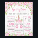Pink Floral Bunny Rabbit Birthday Milestone Stats Poster<br><div class="desc">konijn / konijntje met de thema ' s verjaardagsmijlpaal / geboortestaat poster met een schattig baby in roze en elegante roze waterverf bloemen . De tekstgebieden zijn volledig editable en u kunt de categorieën indien nodig veranderen. Klik op de knop "Verder aanpassen" als u de lettertypestijl wilt wijzigen, de kleuren...</div>