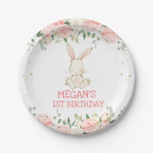 Pink Floral Bunny Rabbit Birthday Party Papieren Bordje
