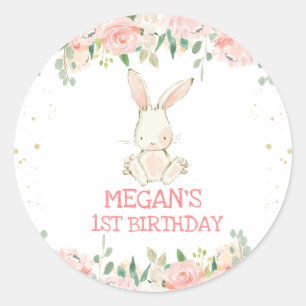 Pink Floral Bunny Rabbit Birthday Party Ronde Sticker