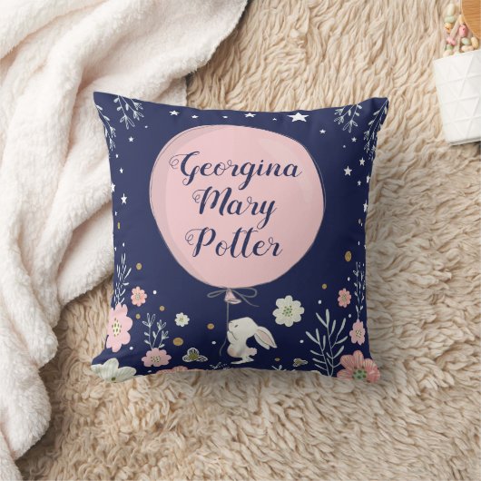 Pink Floral Bunny Rabbit Nursery Decor Cushion Kussen (Deken)