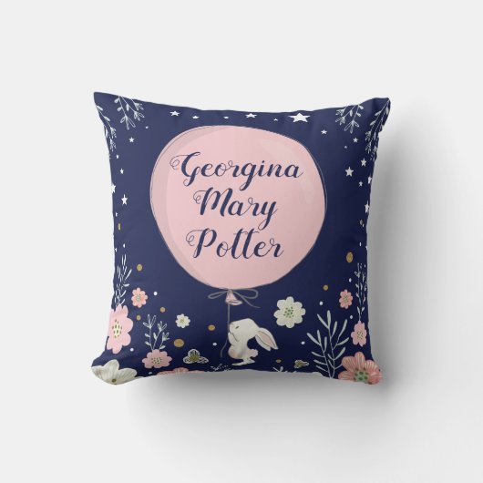 Pink Floral Bunny Rabbit Nursery Decor Cushion Kussen (Voorkant)