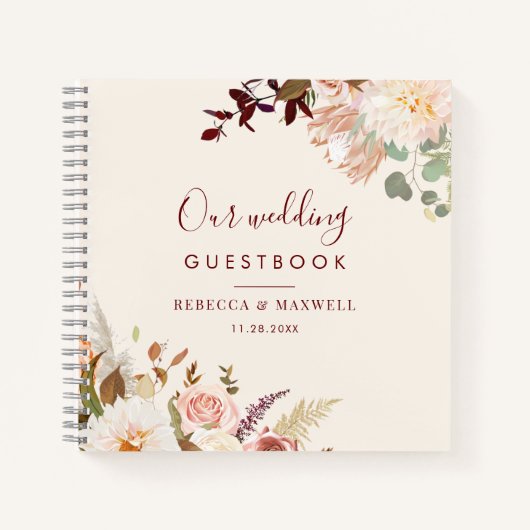 Pink Floral Burgundy Greenery Wedding Guest Book Notitieboek (Voorkant)