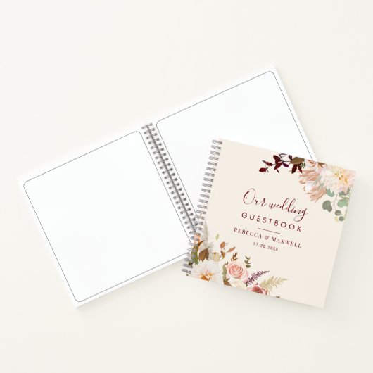 Pink Floral Burgundy Greenery Wedding Guest Book Notitieboek (Binnen)