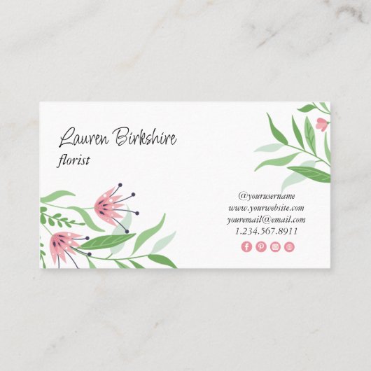 Pink Floral Business Card Visitekaartje (Achterkant)