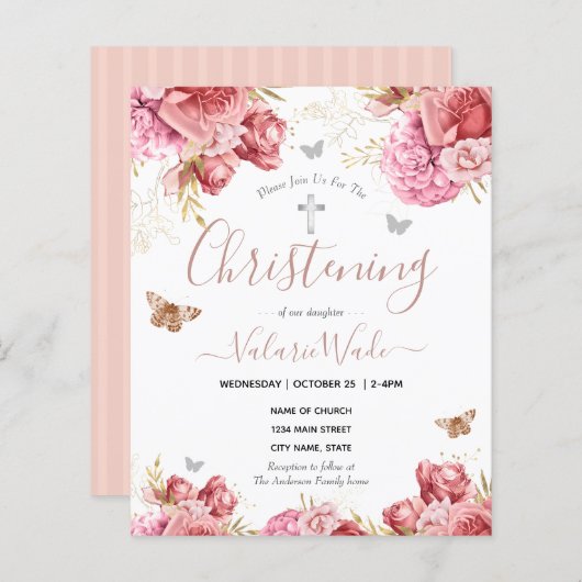 Pink Floral Butterflies Christening Budget (Voorkant / Achterkant)