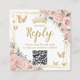 Pink Floral Butterflies Quinceanera RSVP QR Code Informatiekaartje