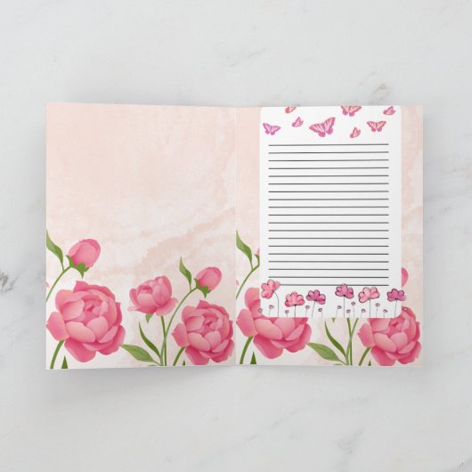 Pink Floral Butterfly Folded Greeting Card – Blank Kaart (Binnen)