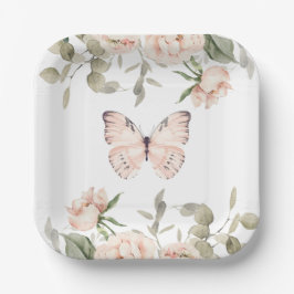 Pink Floral Butterfly Girl Birthday Party Papieren Bordje