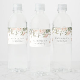 Pink Floral Butterfly Girl Birthday Party Waterfles Etiket