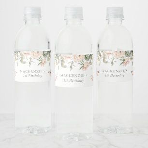 Pink Floral Butterfly Girl Birthday Party Waterfles Etiket