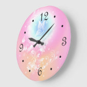 Pink Floral Butterfly Girly Numbers Grote Klok (Hoek)