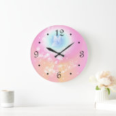 Pink Floral Butterfly Girly Numbers Grote Klok (Huis)