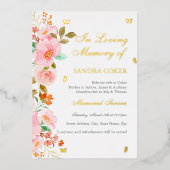 Pink Floral Butterfly Memorial Service Folie Uitnodiging (Voorkant)