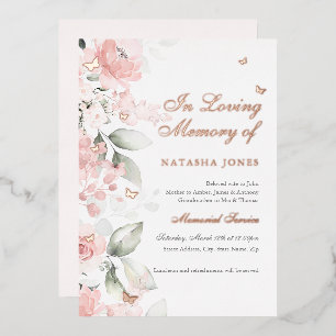 Pink Floral Butterfly Memorial Service Folie Uitnodiging