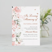 Pink Floral Butterfly Memorial Service Folie Uitnodiging (Staand Voorkant)