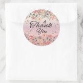 Pink Floral Butterfly Round Thank You Sticker (Tas)
