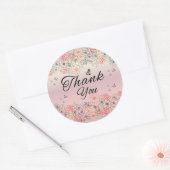 Pink Floral Butterfly Round Thank You Sticker (Envelop)