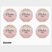 Pink Floral Butterfly Round Thank You Sticker (Vel)