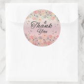 Pink Floral Butterfly Round Thank You Sticker (Tas)