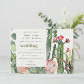 PINK FLORAL CACTI FOLIAGE WATERVERF WEDING KAART (Staand voorkant)