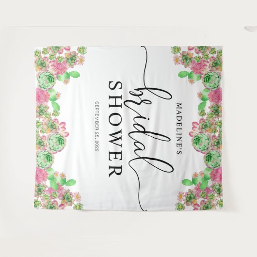 Pink Floral Cactus Cacti Succulent Vrijgezellenfee Wandkleed (Voorkant (horizontaal))