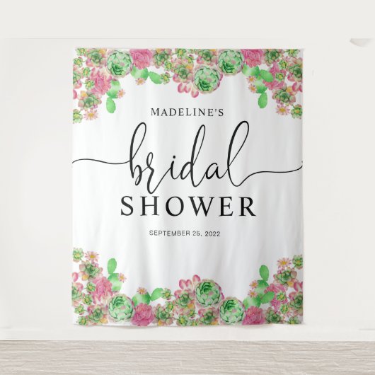 Pink Floral Cactus Cacti Succulent Vrijgezellenfee Wandkleed (Voorkant)