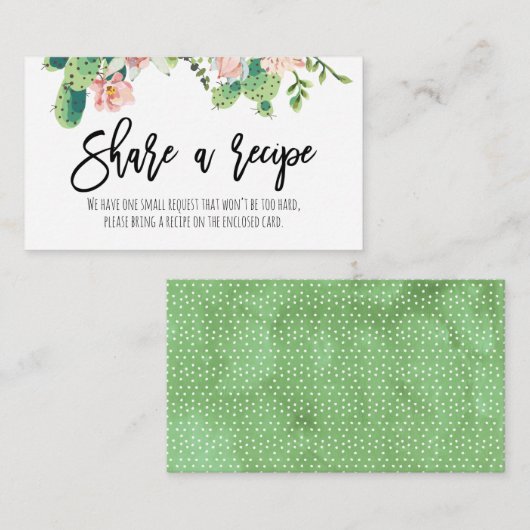 Pink Floral Cactus Deel een Recipe Enclosure Kaart (Voorkant / Achterkant)