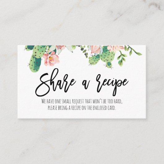 Pink Floral Cactus Deel een Recipe Enclosure Kaart (Voorkant)