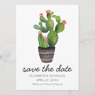 Pink Floral Cactus - sla de datum op Save The Date