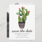 Pink Floral Cactus - sla de datum op Save The Date (Voorkant / Achterkant)