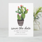 Pink Floral Cactus - sla de datum op Save The Date (Staand voorkant)