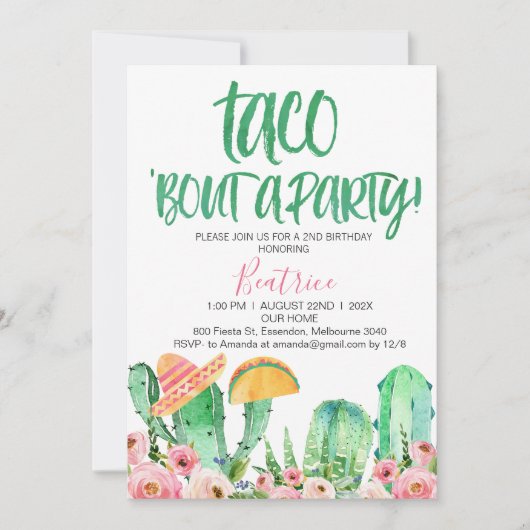 Pink Floral Cactus Taco Bout a Party Birthday Kaart (Voorkant)