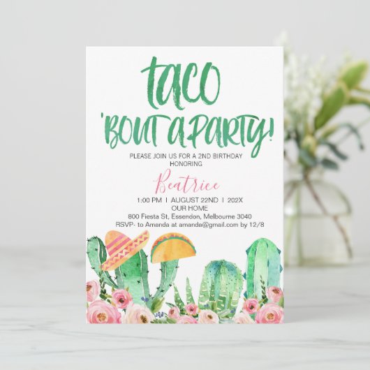 Pink Floral Cactus Taco Bout a Party Birthday Kaart (Staand voorkant)