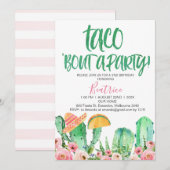 Pink Floral Cactus Taco Bout a Party Birthday Kaart (Voorkant / Achterkant)