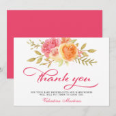 Pink Floral Calligraphy Baby shower Bedankkaart (Voorkant / Achterkant)