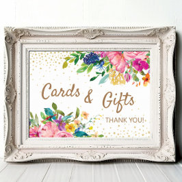 Pink Floral Cards Gifts Baby Shower Poster