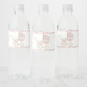 Pink Floral Carriage Baby shower Waterfles Etiket