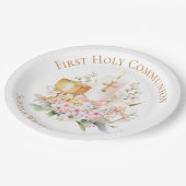 Pink Floral Chalice First Holy Communion  Papieren Bordje (Gekanteld)