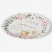 Pink Floral Chalice First Holy Communion  Papieren Bordje (Gekanteld)