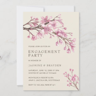Pink Floral Cherry Blossom Engagement Party Kaart