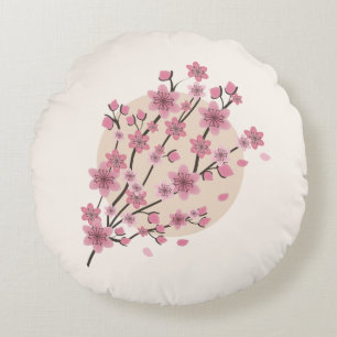 Pink Floral Cherry Blossom Tree Petals Rond Kussen