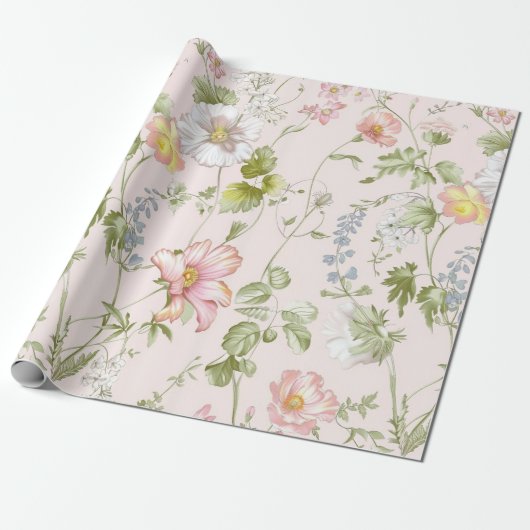 Pink Floral Chinoiserie Cadeaupapier (Uitgerold)